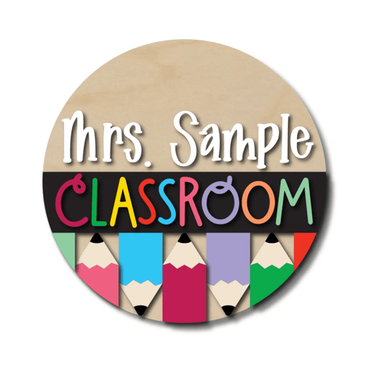 Classroom Teacher DIY Door Hanger Kit - 18 inch round wooden craft unpainted for personalized educational decor.