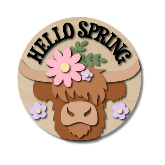 Hello Spring Highland Cow DIY Door Hanger Kit - KCH LASER