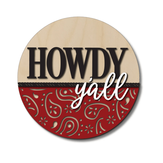 Howdy Y'all Handkerchief DIY Door Hanger Kit - 18 inch round wooden craft unpainted, ready for a personalized Southern touch.