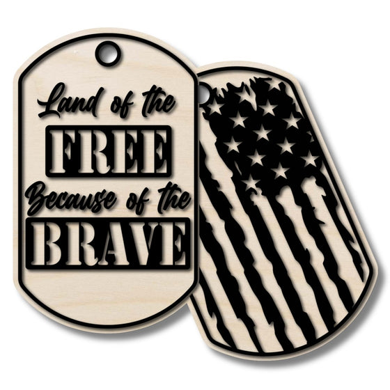 Land of the free Because of the Brave Dog Tags DIY Door Hanger Kit - KCH LASER