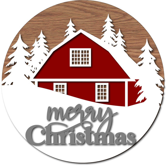 Snowy Barn Merry Christmas DIY Door Hanger Kit - KCH LASER